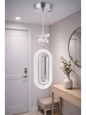 Aura Lighting Aura Lıghtıng Krom Elips 3 Renk LED Modern Sarkıt Avize Antre/hol (Beyaz Sarı Günışığı)