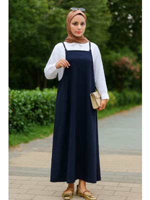 Byb Moda Tasarım Giyim Kadın Lacivert Basic Ayarlanabilir Askılı Jile Elbise Beruflic