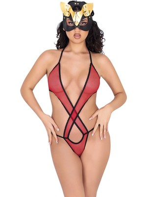 Byb Moda Tasarım Giyim Kırmızı Lcralı Tül Bodysuit - 935 Beruflic