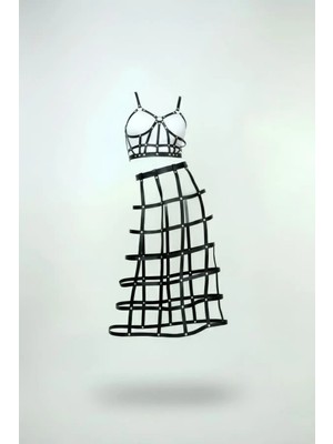 Byb Moda Tasarım Giyim Siyah Etek Suni Deri Etek Kafes Detaylı Etek Midi Boy Deri Etek - BRF1013 Beruflic