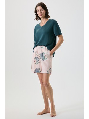 Catherine's V Yakalı Çiçek Desenli Şort Takım
