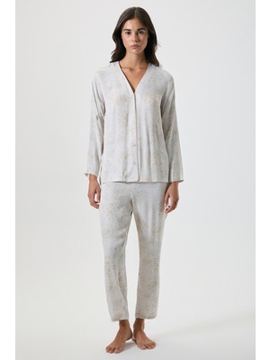 Catherine's Floral Desenli Rahat Kesim Gömlek Pijama Takımı