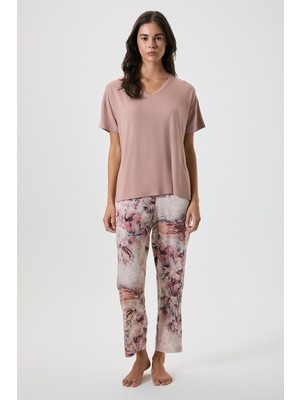 Catherine's Soyut Desenli V Yaka Pijama Takımı