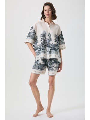 Penye Mood Pamuk Keten Şortlu Gömlek Takım