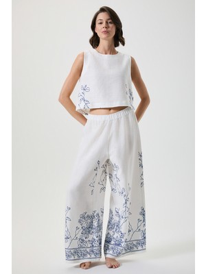 Penye Mood %100 Keten Kolsuz Bol Paça Pantolon Takım