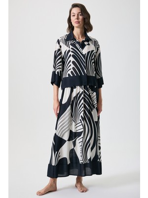 Penye Mood Zebra Desenli Beli Büzgülü Etek Gömlek Takım