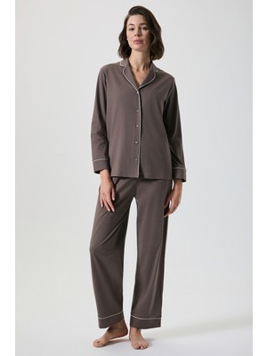 Penye Mood %100 Pamuk Önden Düğmeli Pijama Takımı