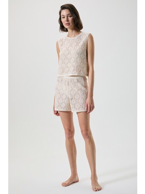 Penye Mood %100 Pamuk Dantelli Şort Takım