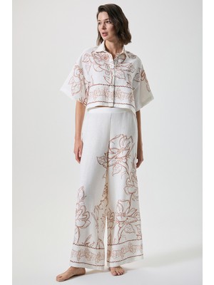 Penye Mood %100 Keten Bol Paça Pantolon Gömlek Takım