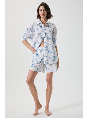 Penye Mood %100 Pamuk Çiçek Desenli Şortlu Takım