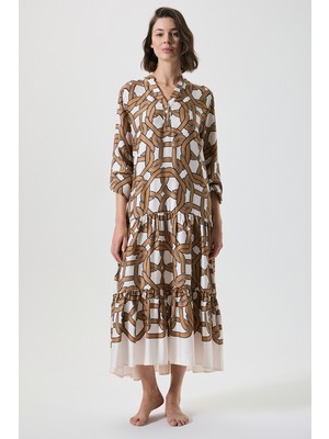 Penye Mood Geometrik Desenli Uzun Elbise