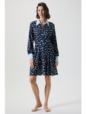 Penye Mood Kontras Yakalı Pile Detaylı Elbise