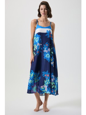 Penye Mood Çiçek Dsenli A Kesim Midi Elbise