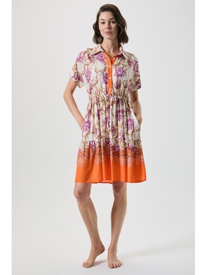 Penye Mood Turuncu Detaylı Beli Ayarlanabilir Elbise