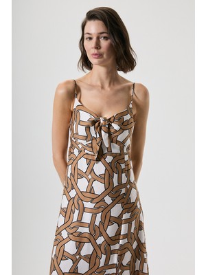 Penye Mood Geometrik Desenli Bağlama Detaylı Uzun Elbise