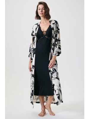 Catherine's Dantel Detaylı Kimono Uzun Sabahlık Takımı