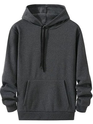 Giyim Center Kadın 3 Iplik Pamuklu Kapüşonlu Kanguru Cepli Düz Oversize Hoodie Sweatshirt - Füme