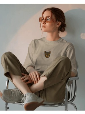 Muhtar Store Yorkshire Terrier Köpek Baskılı Unisex Oversize Tişört – Minimal Yorkie Tasarım