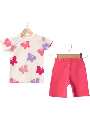 Giddy Kids Kız Bebek Takım Kelebek Desenli Kısa Kollu Üst Şortlu Set (9 - 24 Ay)
