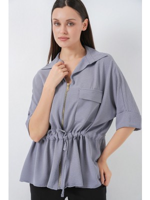 Fermuarlı Gömlek 0721 - Gri