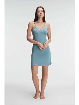 Byb Moda Tasarım Giyim Ip Askılı V Yaka Viskon Çiçek Desenli Yazlık Mini Dantel Detaylı Gecelik Sabahlık Tak�