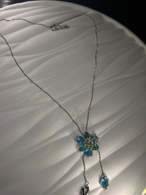 Ares 01 Store 💗 Mavi Taşlı Çiçek Figürlü Sallantılı Kolye 💗