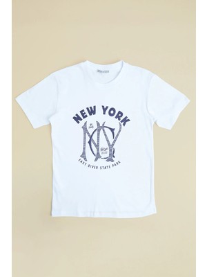 FullaModa New York Yazı Baskılı Erkek Çocuk Tişört