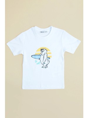 FullaModa Ayıcık Baskılı Bisiklet Yaka Erkek Çocuk Tişört