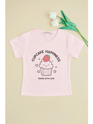 FullaModa Cupcake Happıness Baskılı Kız Çocuk Tişört