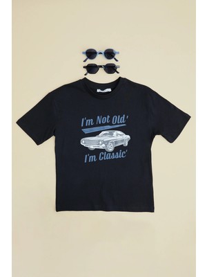 FullaModa Araba Baskılı Bisiklet Yaka Erkek Çocuk Tişört