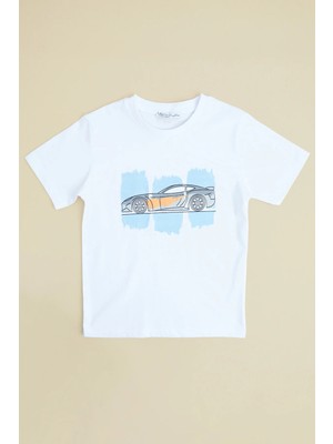 FullaModa Araba Baskılı Bisiklet Yaka Erkek Çocuk Tişört