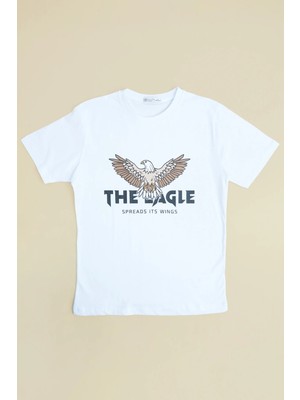 FullaModa Kartal Baskılı Bisiklet Yaka Erkek Çocuk Tişört