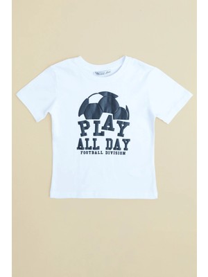 FullaModa Play All Day Yazı Baskılı Erkek Çocuk Tişört
