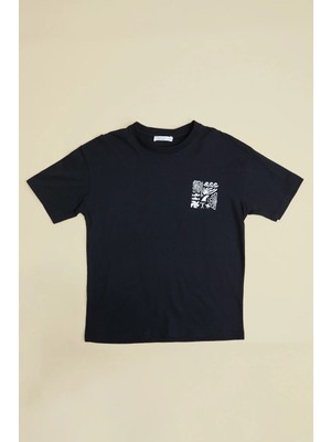 FullaModa Sörf Baskılı Bisiklet Yaka Erkek Çocuk Oversize Tişört