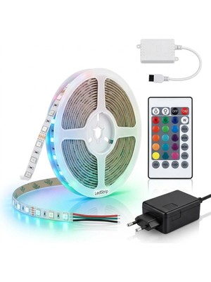 LED 5 Metre Rgb Şerit Seti - Uzaktan Kumandalı ve Adaptörlü Tak Çalıştır - 16 Renk Ev Dekorasyonu