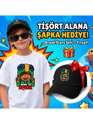 BarsDepo Brawl Stars Baskılı Tişört – Şapka Hediyeli Set | Premium Kalite