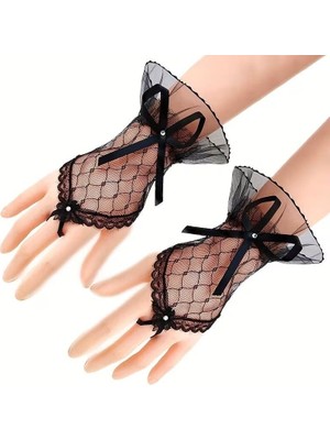 İlk El Grup Ieg™ Siyah Dantel Fiyonklu Parmak Halkalı Kadın Eldiveni