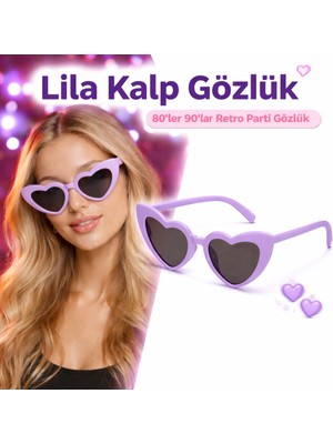 Mor Lila Retro Kalp Gözlük – 80’ler 90’lar Stil Parti Gözlüğü