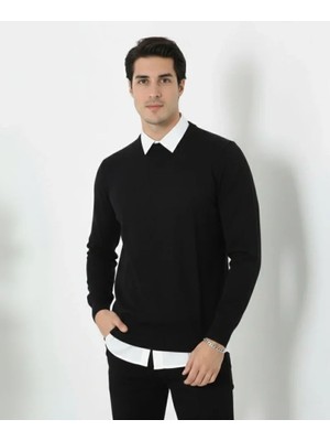 Hobilinka Erkek Bisiklet Yaka Triko Kazak Yumuşak Dokulu Pamuklu Ince Dokuma, Uzun Kollu Rahat Regular Kalıp