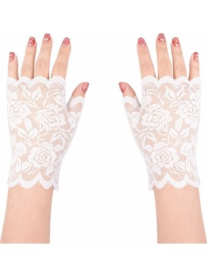 İlkyaz Fashion Beyaz Dantel Parmaksız Kısa Eldiven