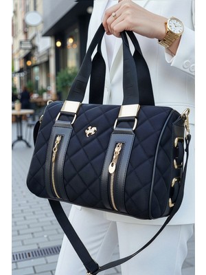 Polo Club Kadın Kaptione Desenli Silindir Model Uzun Çapraz Askılı El & Omuz Çantası (31X22 Cm)