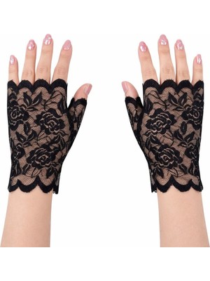 İlkyaz Fashion Siyah Dantel Parmaksız Kısa Eldiven
