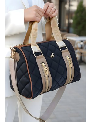 Polo Club Kadın Kaptione Desenli Silindir Model Uzun Çapraz Askılı El & Omuz Çantası (31X22 Cm)