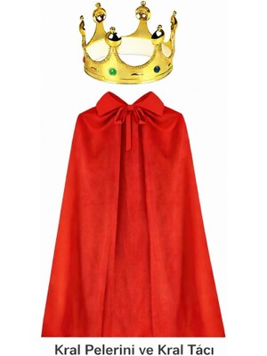 İsmiyle Al 90 cm Kral Pelerini ve Altın Kral Tacı Seti