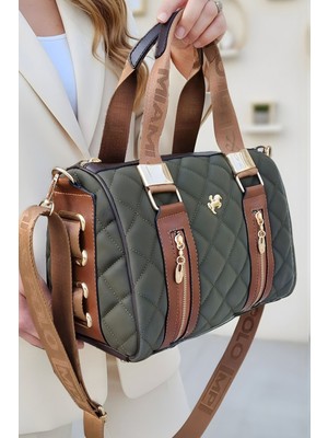 Polo Club Kadın Kaptione Desenli Silindir Model Uzun Çapraz Askılı El & Omuz Çantası (31X22 Cm)