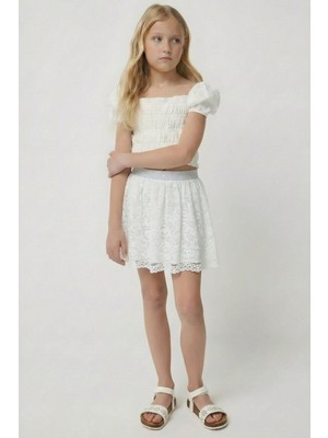 Kız Çocuk Etek Dantelli Beli Lastikli ve Simli Şık Tasarım Özel Gün ve Bayramlık 29 Ekim , 23 Nisan