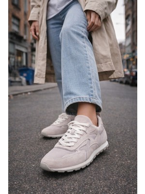 Modabuymus Gri Hakiki Süet Deri Sneaker Casual Kadın Spor Ayakkabı Tukatela