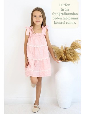 🌿 Kız Çocuk Fiyonk Askılı Fırfırlı Pamuk Elbise–fiyonk Askılı, Kat Kat Fırfırlı, Dantel Detaylı 🌿