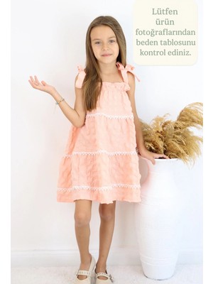 🌿 Kız Çocuk Fiyonk Askılı Fırfırlı Pamuk Elbise–fiyonk Askılı, Kat Kat Fırfırlı, Dantel Detaylı 🌿