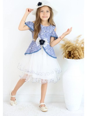 FESSHERA 🎀 Kız Çocuk Özel Gün Elbisesi Şapka ve Kemer Takımı - Çiçek Desenli, Tüllü ve Şapkalı Tasarım 🎀